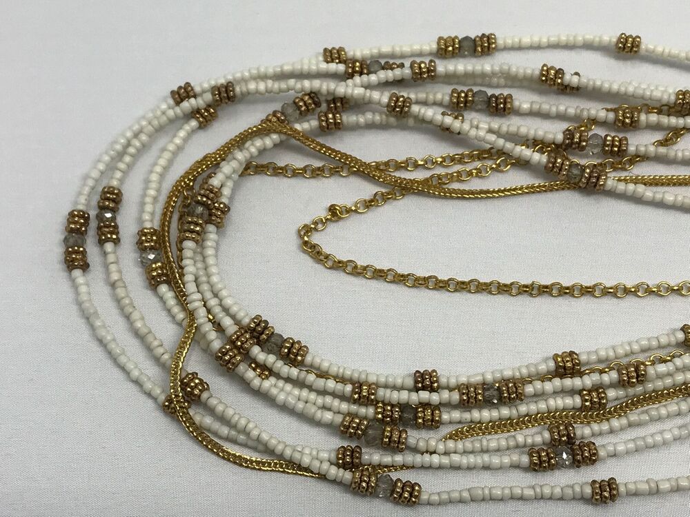 CHICO'S Necklace White Gold Tone Seed Bead Multi Strand